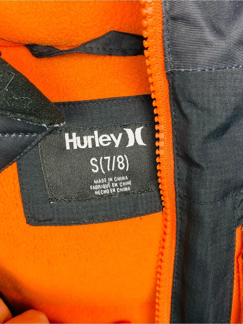 Hurley Kids Black White Print Hooded Jacket with Orange Accents